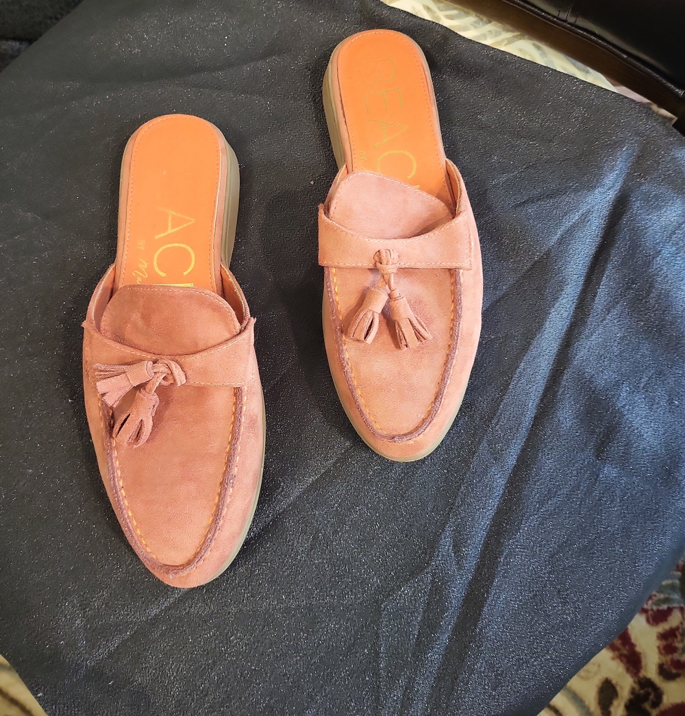 Leather Tassel Mules - Women's Suede Tan Slip-On Loafers
